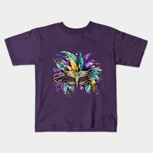 Mardi Gras Masquerade Feathered Mask Kids T-Shirt